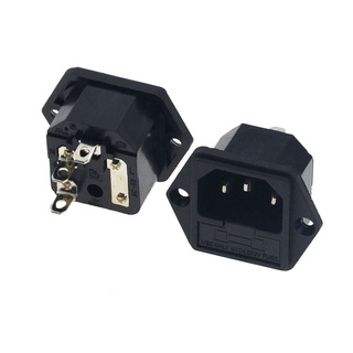 【sale】 1PCS AC 250V 10A New Panel Mounted 3 Pin IEC 60320 C14 Inlet Male Power Plug with Fuse Holder