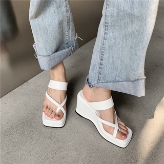 Fashion Increased Thick Bottom Sandals Square Head Wedge Shoes (2)