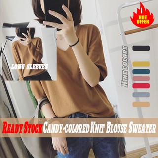 Ready Stock Candy-colored Knit Women's Blouse Sweater