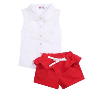 Baby Kids Girls Sleeveless Lace Tops Shirt+Short Pants 2pcs (3)