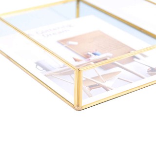Storage Gold Rectangle Glass Makeup Organizer Tray Dessert Plate Jewelry Display Home Kitchen Decor (3)