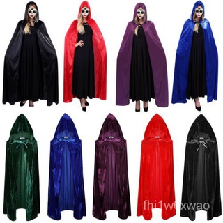 Halloween Vampire Velvet Hooded Cloak Long Robe Witch Cape