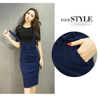 Women Korean Casual Denim Dress Jumpsuit Skirt Midi Dresses (1)