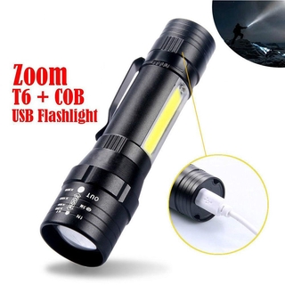 Portable LED Flashlight T6 COB Light Rechargeable Flashlight Built-in Battery Zoom Flashlight 3 Mode Waterproof Emergency Torch