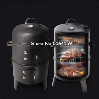 DIY Smoker BBQ Grill Round Charcoal Stove Outdoor Bacon Portable Barbecue Grills 40x84cm
