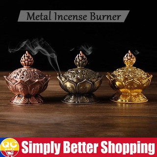 Alloy Chinese Buddha Incense Burner Lotus Flower Incense Holder Handmade Censer Home Office Decor (1)