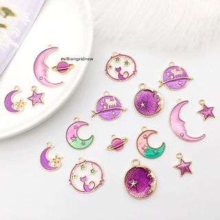 [milliongridnew] 24 Mixed Gold Plated Enamel Enamel Charms Sun, Star, Moon, DIY Jewelry Charms