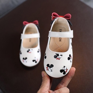 Lovely Girls' Cartoon Mouse Bow Flat Shoes All-match Soft Leather Velcro Kids Shoes (2-6 Years Old)