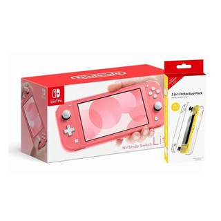 NINTENDO SWITCH LITE CORAL + DOBE 3 IN 1 PROTECTIVE PACK PC MATERIAL (TNS-19170) BUNDLE