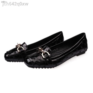 ❃㍿♨☈♟2021 autumn new leather single shoes women flat bottom all-match peas shoes square toe shallow