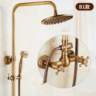 ZGRK Classic Rainfall Shower Set Antique Bronze Bath Shower Faucet Set Copper Wall Mounted Mixer Tap