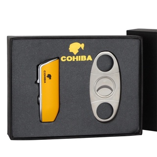 COHIBA Cigar Lighter 3 Jet Flame Gas Torch Butane Lighter Cutter Sharp Cigar Accessories Cigar Kit