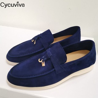 High Quality Suede Loafers Summer Walk Men Shoes Metal Lock Decor Slip On Mules Casual Flat Shoes Ma