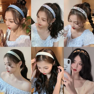 Korean Fashion Style Headband Solid Color Flower Pattern Lattice Hairband Women Hair Accessories Gift