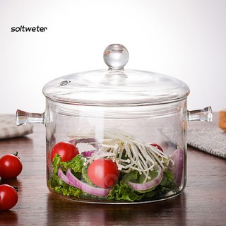 【ST】1300ml Glass Soup Pot Transparent Cooker Salad Instant Noodle Bowl Cooking Tool
