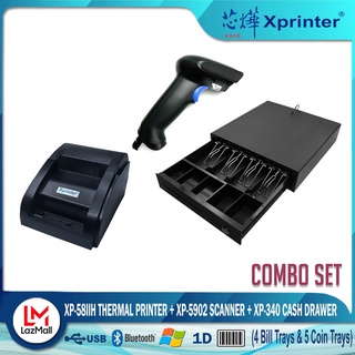 Xprinter XP- 58IIH (Bluetooth) Thermal Cash Receipt Printer+ 340 Cash Drawer +5902 Scanner Combo Set