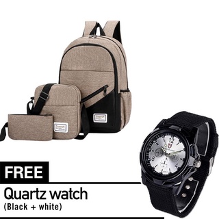 New Mens Backpack 3 in 1 Sport Backpack Set Packbags with Free Weave WatchLaptop Bags (1)
