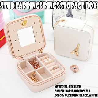 Portable Stud Earrings Rings Storage Box Mini PU Leather Jewelry Box (1)