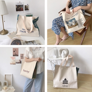 Women Canvas Shoulder Bag Love Philosophy Daily Shopping Bags Oil Painting Books Bag Thick Cotton Cloth Handbags