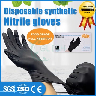 【PH STOCK】Surgical Disposable Gloves Latex 100pcs Black Synthetic Nitrile Powder Free Gloves (S/M/L)