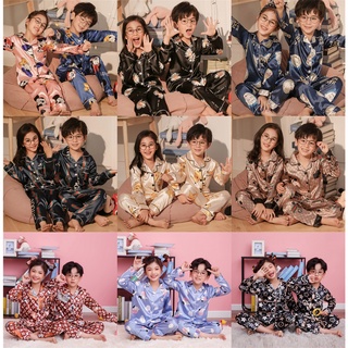 Children pajamas ice cartoon girls long sleeved simulated silk boys cardigan wear home clothes Silk sleepwear set