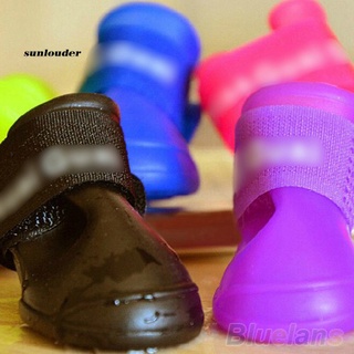 【sale】 sl-4Pcs Pet Shoes Dog Waterproof Rain Boots Booties Rubber Shoes Candy Colors