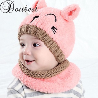 Doitbest 6 months to 3 Y old kids Beanies Korea Two ears little Bear boys Knitted hats winter 2 pcs