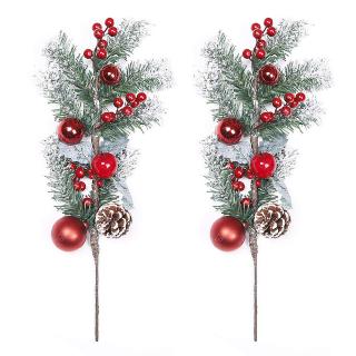 Red Berry Stems Artificial Pine Picks for Christmas Tree Decorations