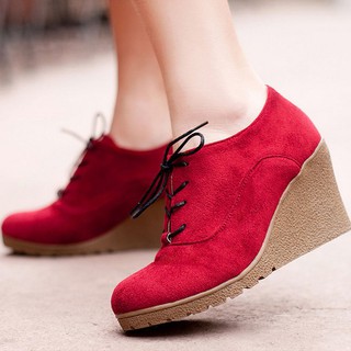 Redy Stock Women Wedge High Heel Round Toe Ankle Boots Shoes