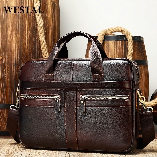 WESTAL Men's Briefcases Men's Bags Genuine Leather Lawyer/office Bag for Men Laptop Bag Leather Brie