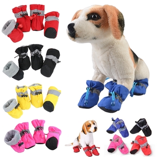 4Pcs/set Pet Dogs Winter Shoes Rain Snow Waterproof Booties Socks Rubber -slip Shoes