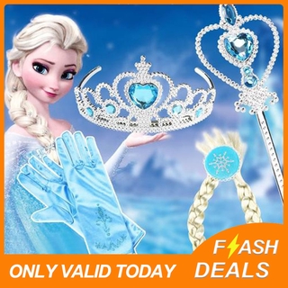 Ready Stock Frozen Princess Wand and Crown Set Elsa Anna Wig and Gloves Set