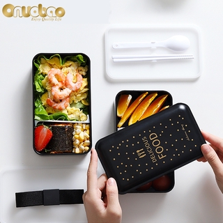 Double-layer Black Lunch Box With Chopsticks and Spoon,Can Microwave Oven Heating, 1.2L Large Capacity Food Box,for Women Men Work School Outdoor Picnic (3)
