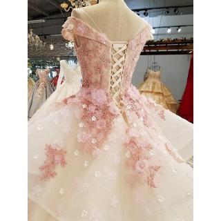 Pink Princess Bride Shoulder Korean-style Slim Wedding Dresses Wedding Dresses Evening Dresses (5)