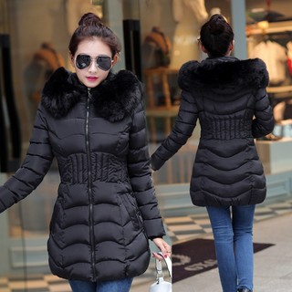 Women Hooded Down Jacket Fur Collar Winter Coat Outerwear