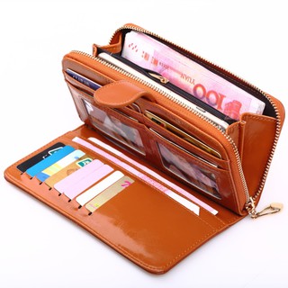 Lecxci Women Purse Fashion Lady Oil Wax Leather Zip Purse Wallet Card Holder Clutch Long Wallet Dgq5
