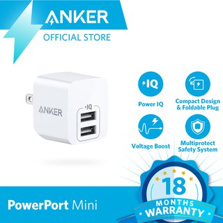 Anker PowerPort Mini – White, PowerIQ with 2 USB Port for Simultaneous Charging