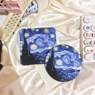 MEROMEROMNL- Art/ Painting Inspired Coasters [Starry Night, Sunflower, Great Wave, Van Gogh]