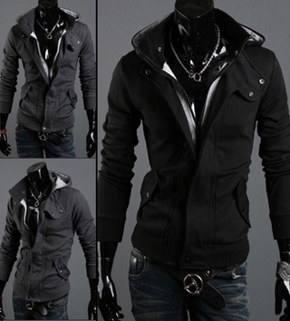 Fashion Long Sleeve Hooded Zipper Cotton Plain Mens Jackets