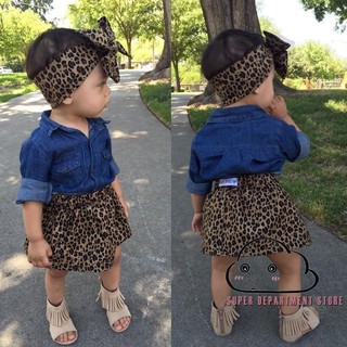 .SN-3PC Toddler Baby Girls Dress Denim T-shirt+Leopard (2)