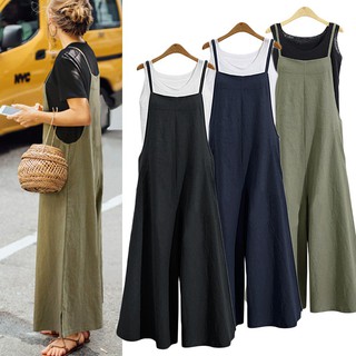 insFashion Women Loose Solid Tank Jumpsuit Long Suspender Overall Bib Pants