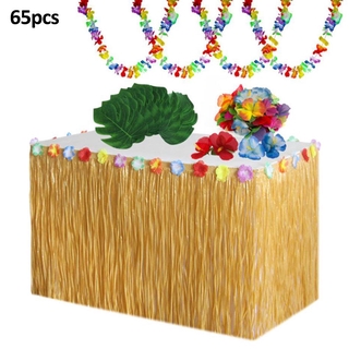 65 Pcs Tropical Party Decoration Set with 9 Feet Hawaiian Flowers Table Skirt