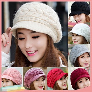 【LK】Women's Winter Solid Color Warm Knitted Baggy Beret Beanie Hat Slouch Ski Cap