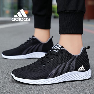 Adidas Sports Shoes Soft Soles Fly Woven Mesh Breathable Fashion Running Shoes Non-slip Cushioning Lightweight Large Size Men's Running Shoes Low-top Lace-up Casual Shoes 39-44
