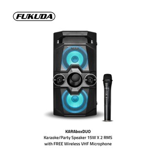 Fukuda Karaoke Speaker System KaraBox Duo FAS525X2W with FREE Wireless VHF Microphone