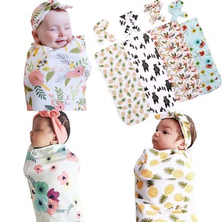Baby Swaddle Blanket Sleeping Swaddle Wrap Headband Set