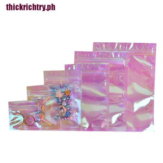 {trichtry}100Pcs Iridescent Zip lock Bags Cosmetic Plastic Laser Holographic Zipper B Wq