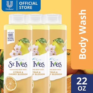 [BUY 3] St. Ives Energizing Body Wash Citrus & Cherry Blossom 100% Natural Exfoliants 22OZ