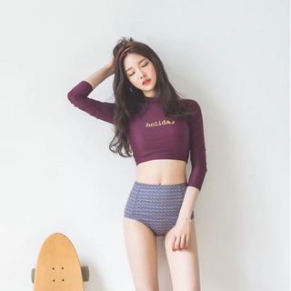 【M&M】#97 2Pieces Women Fashion Long Sleeves High Swimsuit (1)
