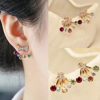 Cute Exquisite Colored Rhinestones Bow Crown Studs Earring (1)